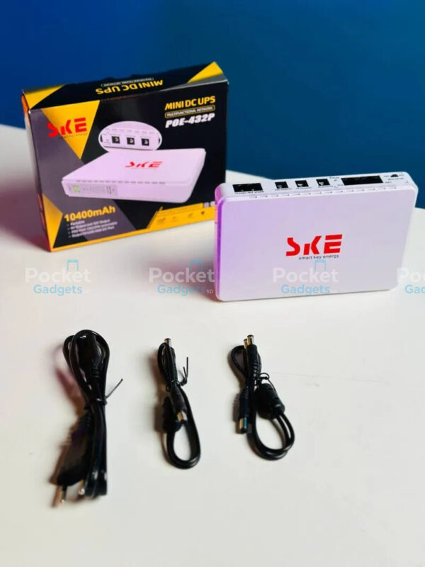 SKE POE 432P, Mini DC UPS, 25W DC UPS, 5V 9V 12V UPS, PoE Support UPS, 15V 24V PoE UPS, 10400mAh UPS, Portable UPS, Power Backup Device, DC Power Supply
