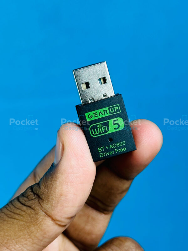 GearUP 600Mbps Dual Band WiFi + Bluetooth Adapter For Windows PC/Laptop- (Driver Free Version, WiFi Hotspot Supported, 2.4GHz + 5GHz)