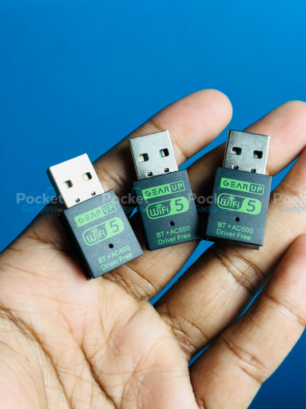 GearUP 600Mbps Dual Band WiFi + Bluetooth Adapter For Windows PC/Laptop- (Driver Free Version, WiFi Hotspot Supported, 2.4GHz + 5GHz)