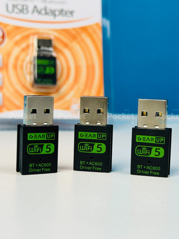 GearUP 600Mbps Dual Band WiFi + Bluetooth Adapter For Windows PC/Laptop- (Driver Free Version, WiFi Hotspot Supported, 2.4GHz + 5GHz)