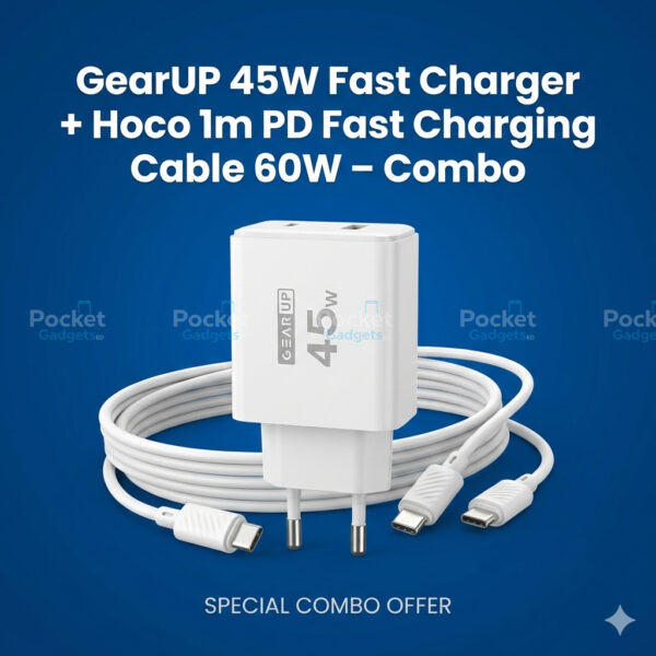 GearUP 45W Fast Charger + Hoco 1m PD Fast Charging Cable 60W – Combo
