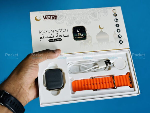 Muslim Smartwatch M9 Pro Max, M9 Pro Max Price in BD, Islamic Smartwatch Bangladesh, Prayer Time Reminder Watch, Qibla Compass Smartwatch, Quran Recitation Watch, Azan Notification Smartwatch, Tasbeeh Counter Watch, Bluetooth Calling Muslim Watch, Pocket Gadget BD, M9 Pro Max Orange, M9 Pro Max Black