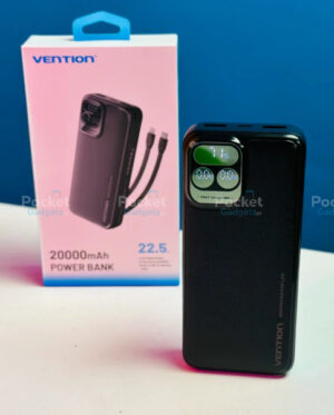 Vention I15BB-V2, Vention 20000mAh Power Bank, Vention 22.5W Fast Charging Power Bank, Power Bank with Built-in Lightning Cable, Vention Power Bank Price in BD, Built-in USB-C Power Bank Bangladesh, 20000mAh Power Bank with Cables, Vention I15BB-V2 Black, Pocket Gadget BD, Original Vention Accessories BD
