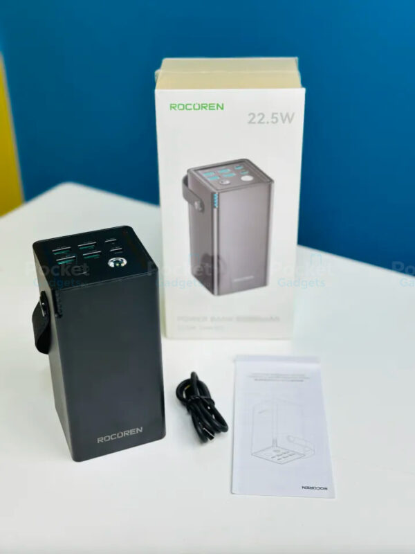 Rocoren 50,000mAh 22.5W Power Bank With Fast Charging 6 Ports USB + Type-C Powerbank With Flashlight