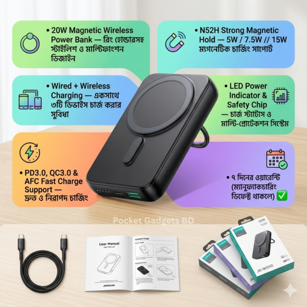 JOYROOM JR-W050 20W 10000mAh Magnetic Wireless Power Bank